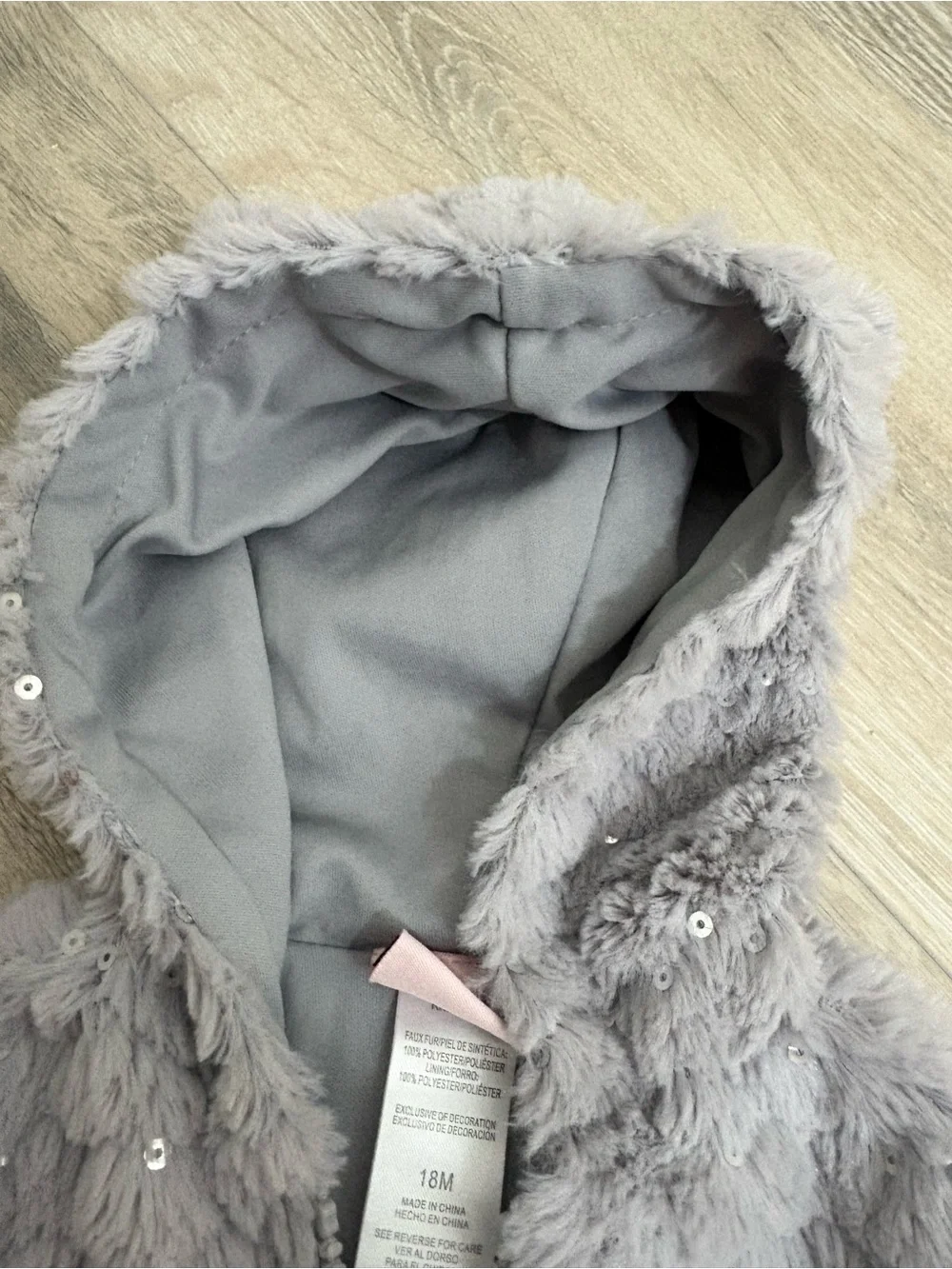 Little Lass Gray Faux Fur Hooded Vest with Satin Bows